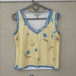 Vintage 90s St John Sport by Marie Gray Yellow and Blue Floral Top M